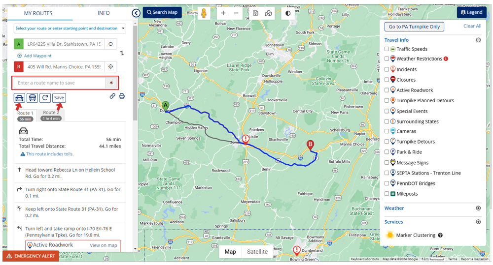 Creating and saving Route