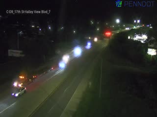 Traffic closest to camera is traveling Eastbound