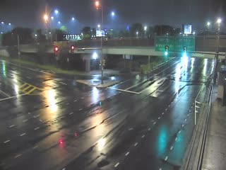 Traffic closest to camera is traveling Westbound