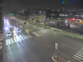 Traffic closest to camera is traveling Westbound