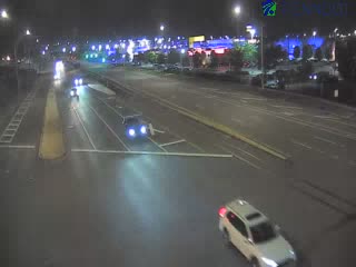 Traffic closest to camera is traveling Westbound